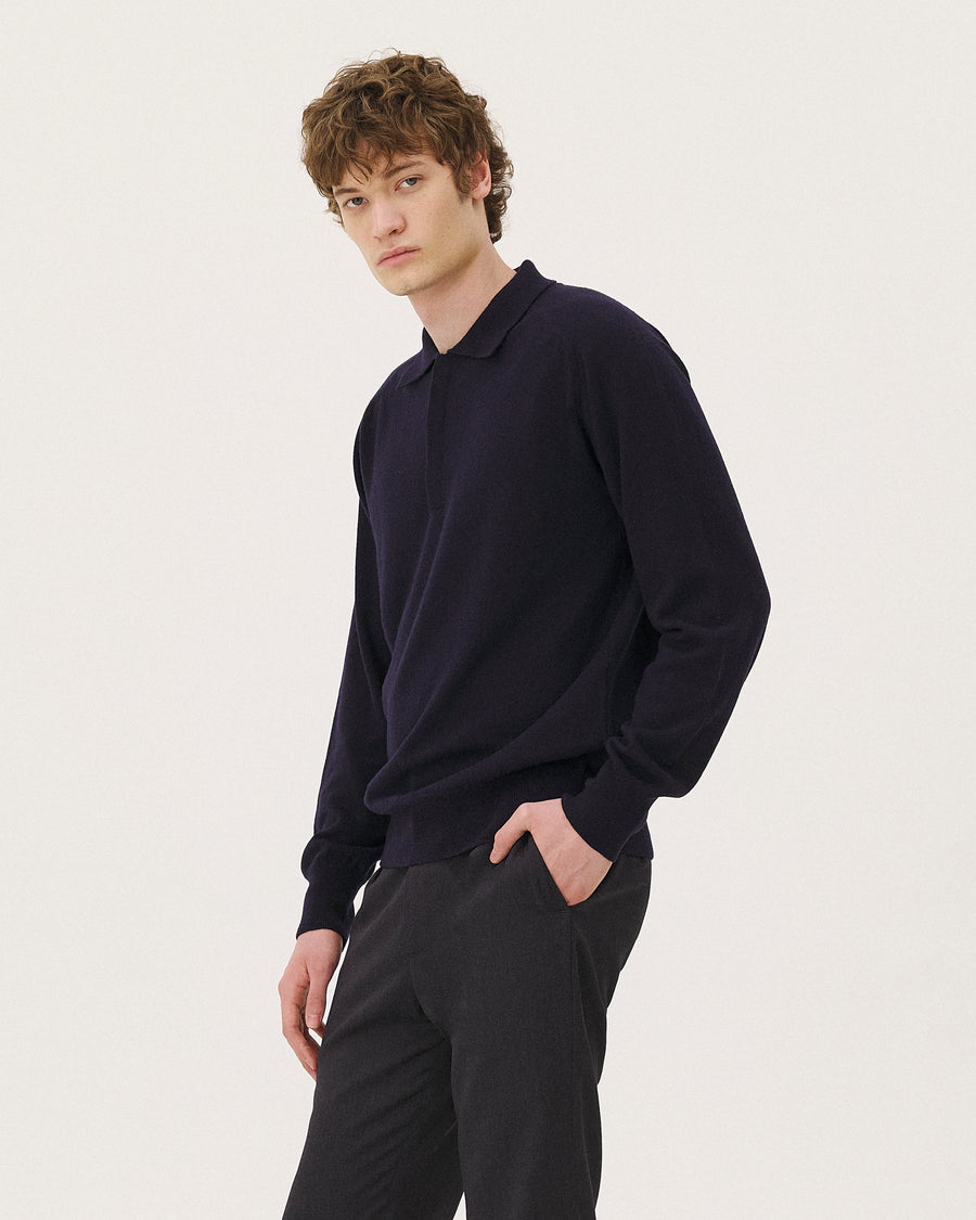 Hanzo Navy sweater, AW26 menswear studio look