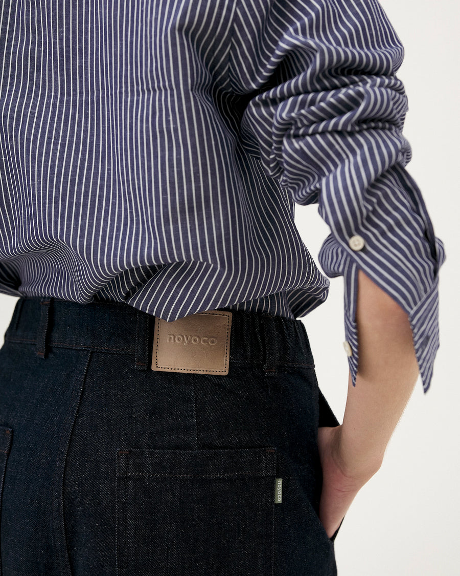 Calder Indigo, jean en coton biologique NOYOCO, detail AW25 studio