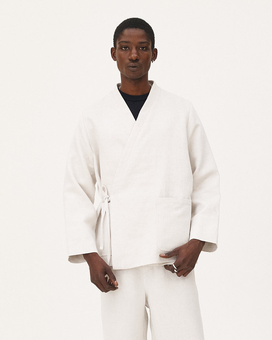 Osaka Light grey, veste en lin upcyclé NOYOCO, homme ss26 studio