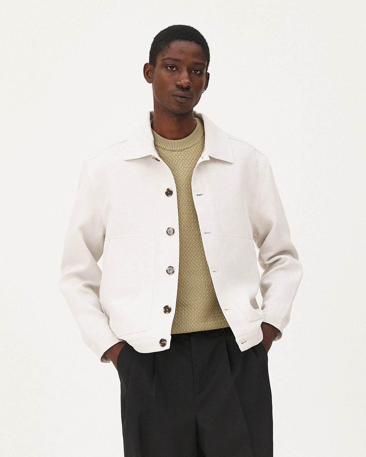 Arizona Light grey, veste en lin upcyclé NOYOCO, homme ss26 studio