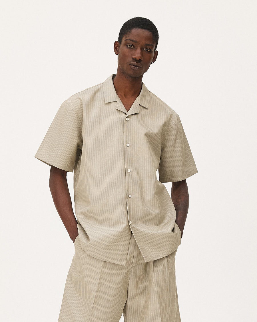 Orléans Beige stripes, chemise en coton upcyclé NOYOCO, homme ss26 studio