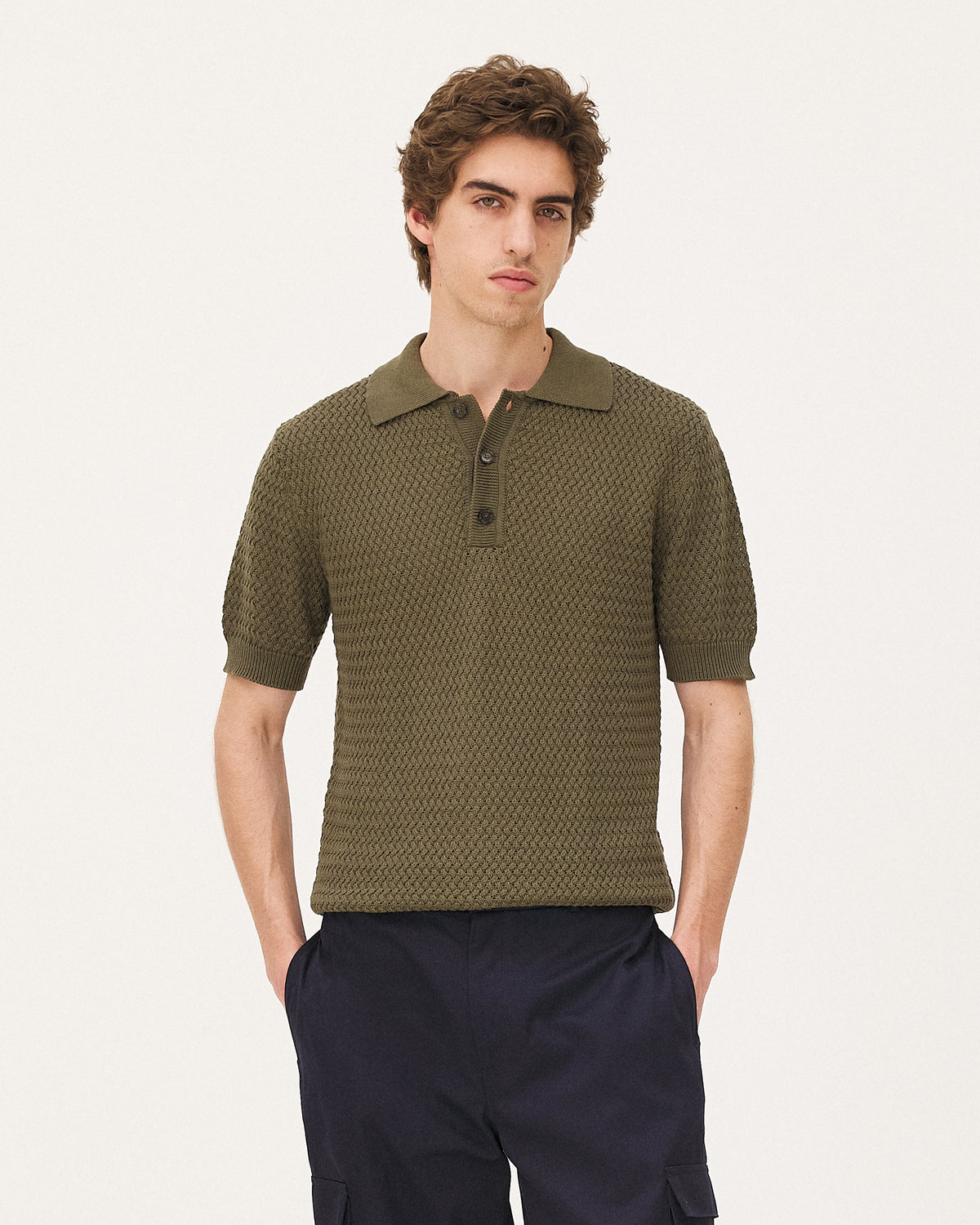 Haring Khaki, polo en coton biologique NOYOCO, homme ss26 studio
