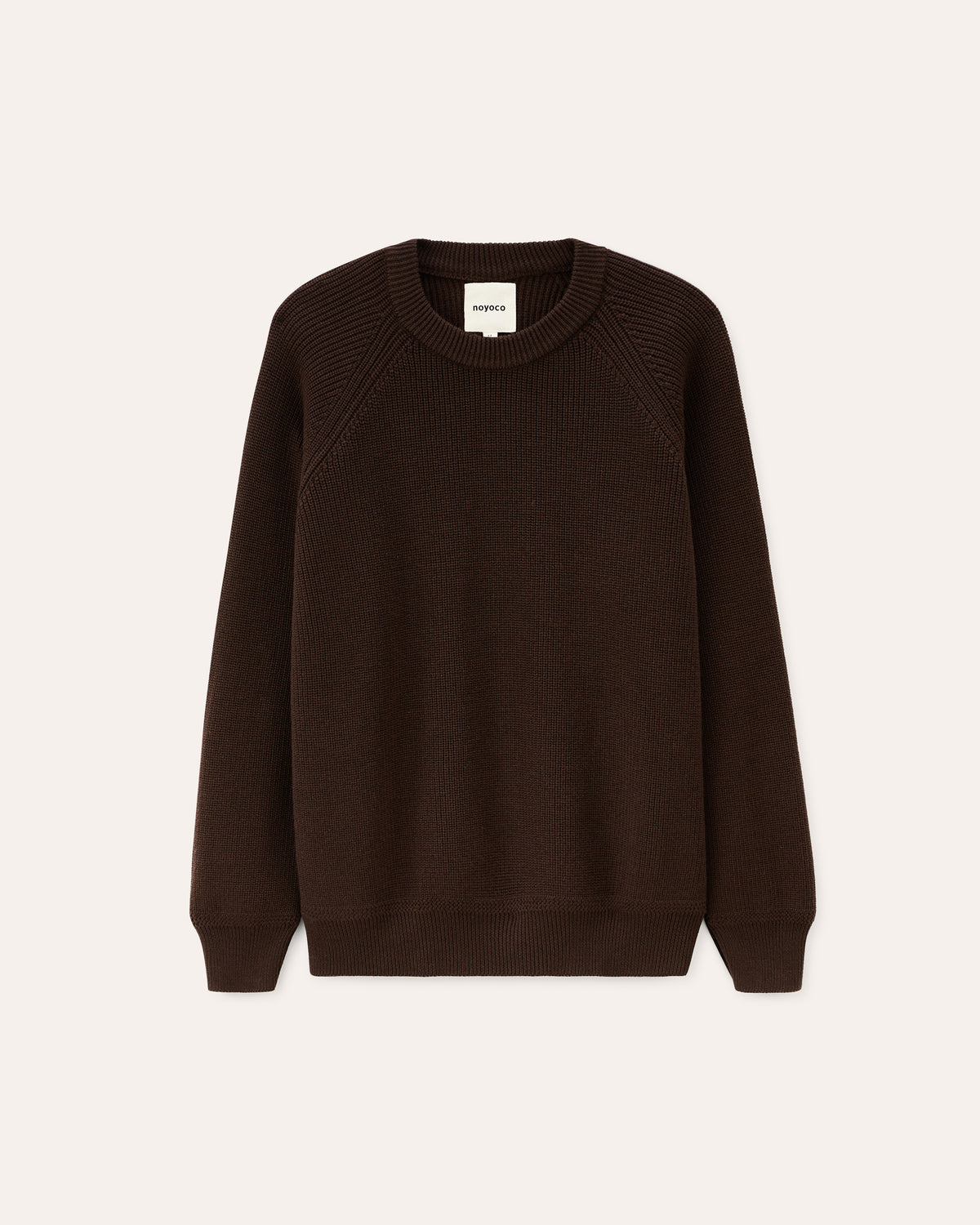 Oslo Brown, pull en laine mérinos et coton biologique NOYOCO, packshot AW25 studio