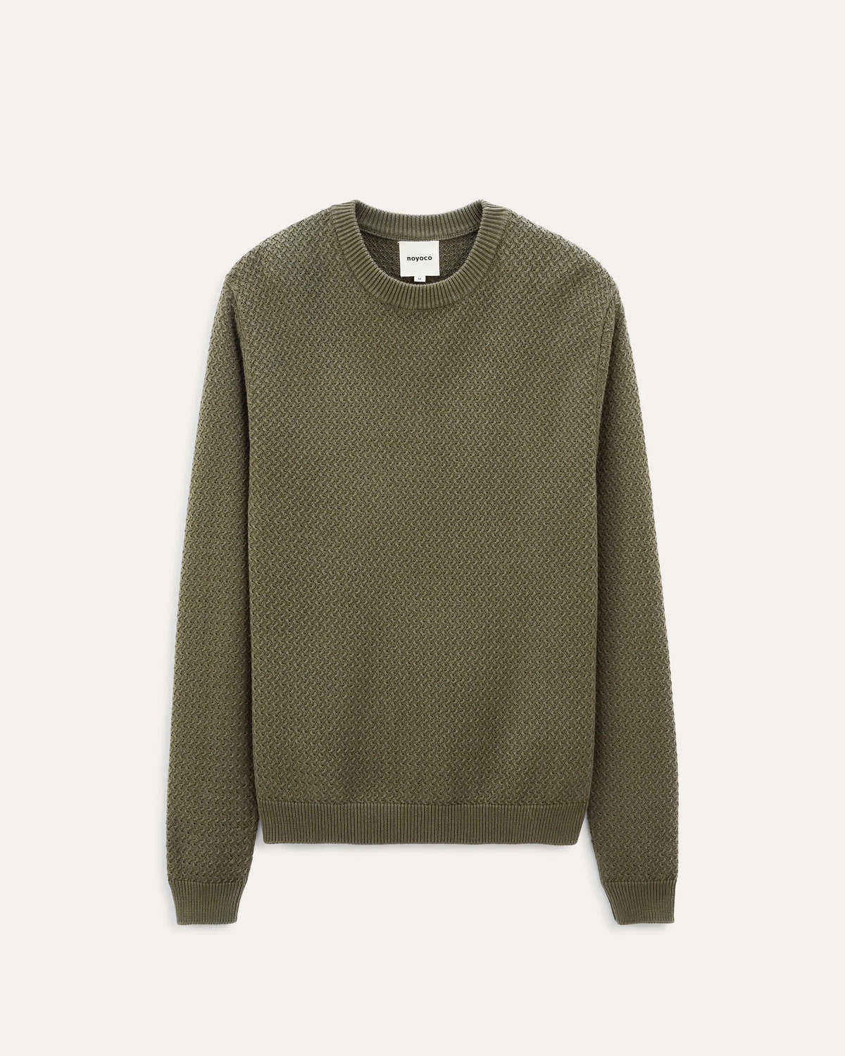 Roma Khaki, pull en coton biologique NOYOCO, packshot ss26 studio