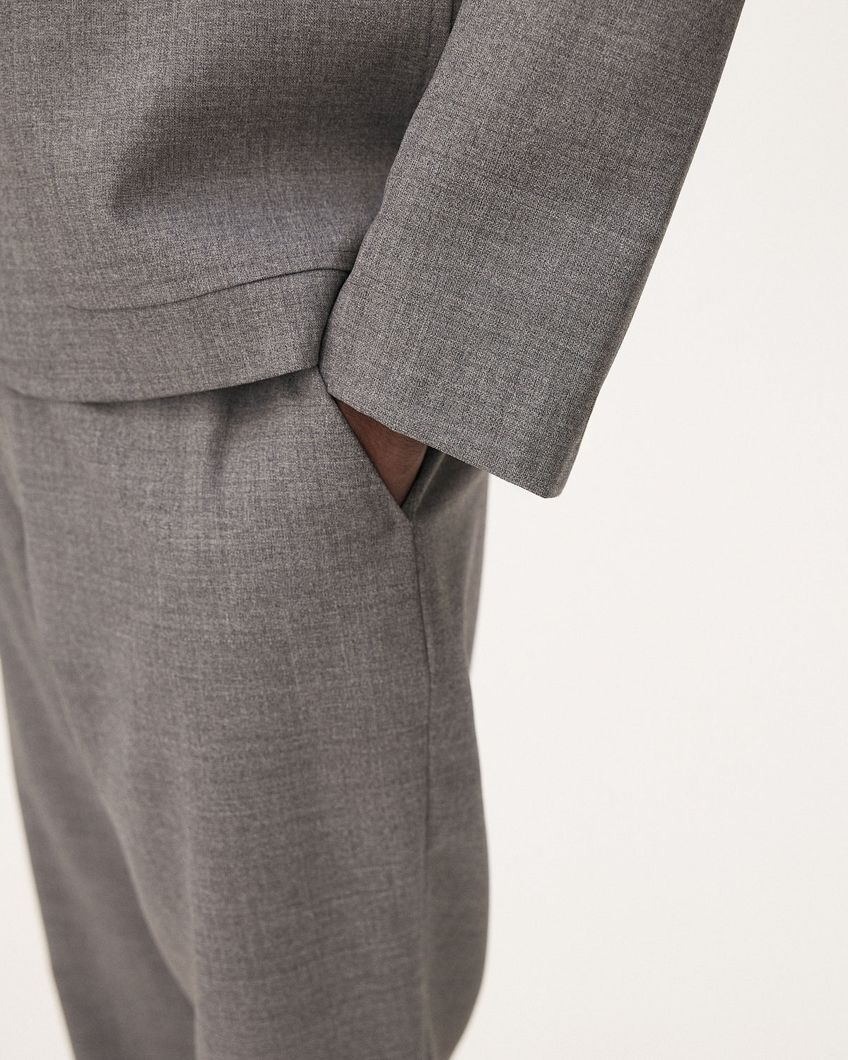 Detroit Steel Grey pants, SS26 studio detail view