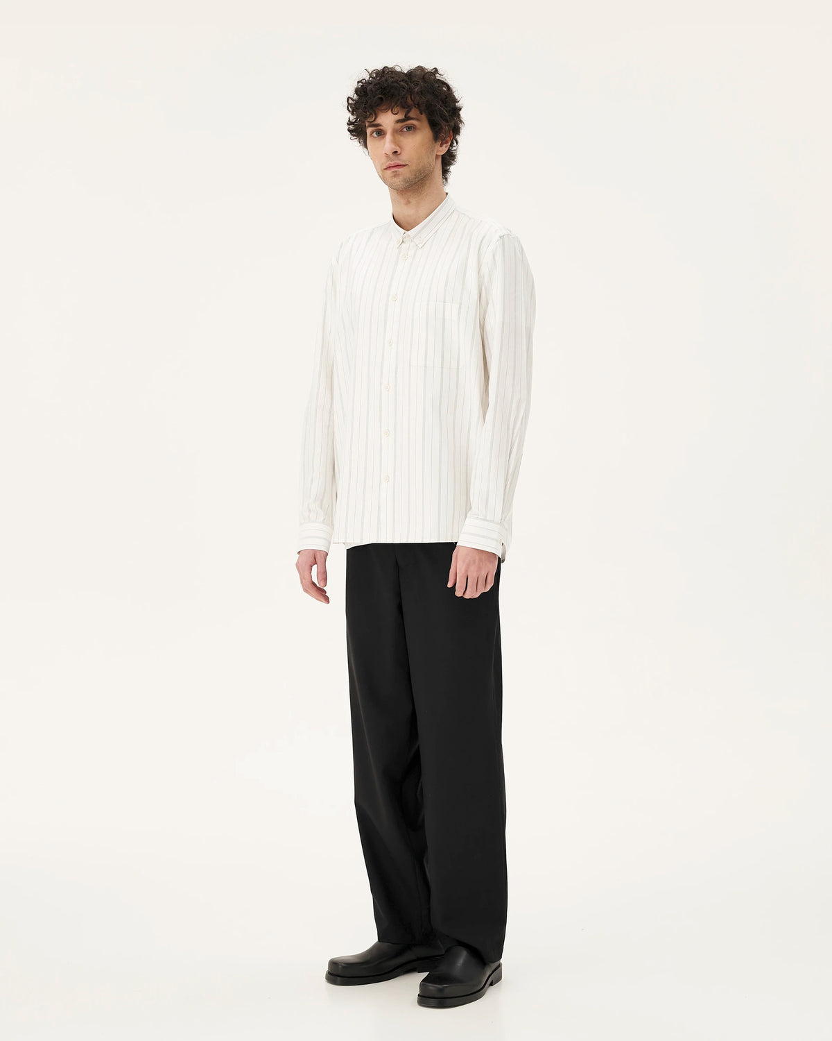 Curtis White stripes, chemise en coton upcyclé NOYOCO, homme aw24