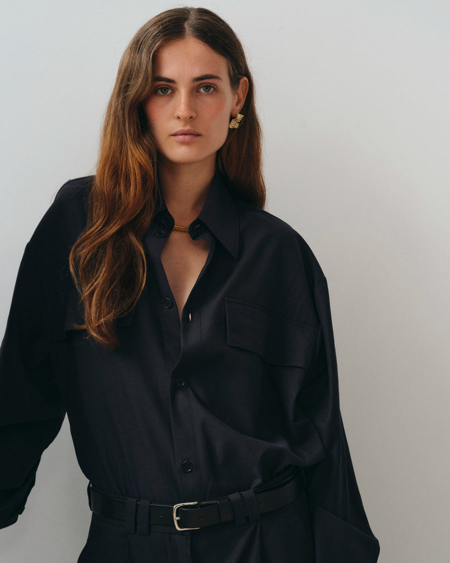 Tautira Navy, chemise en lyocell et coton NOYOCO, femme SS26