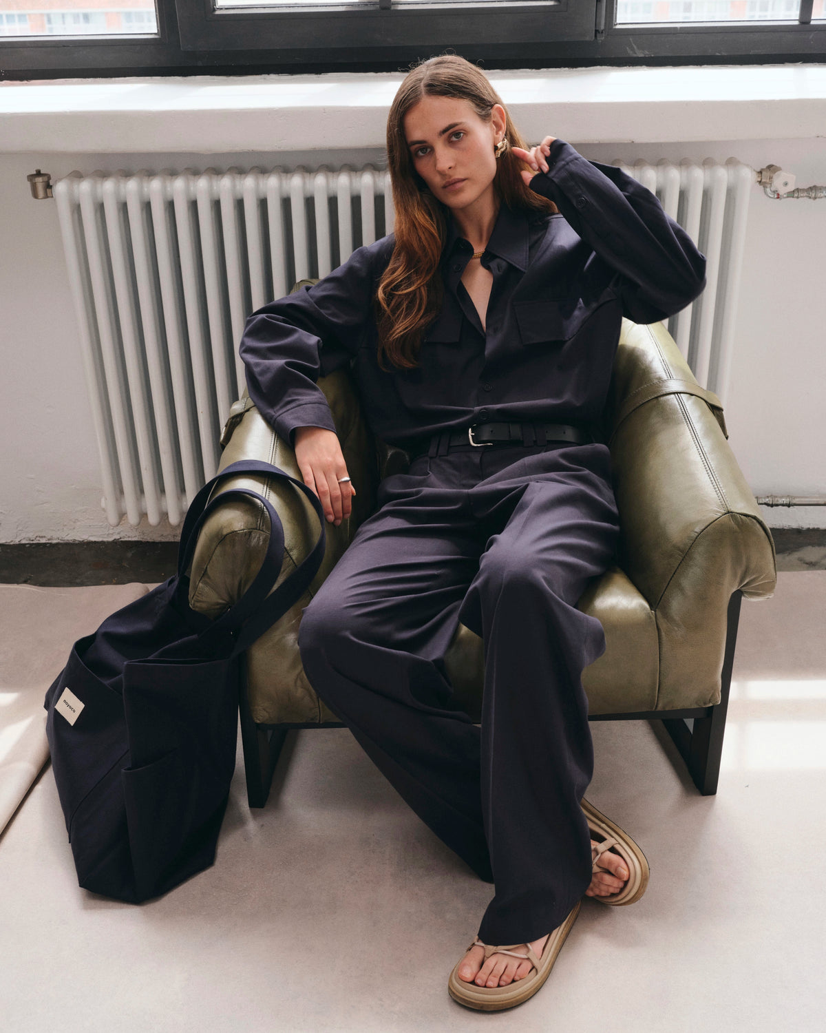 Vils Navy pants, SS26 womenswear look