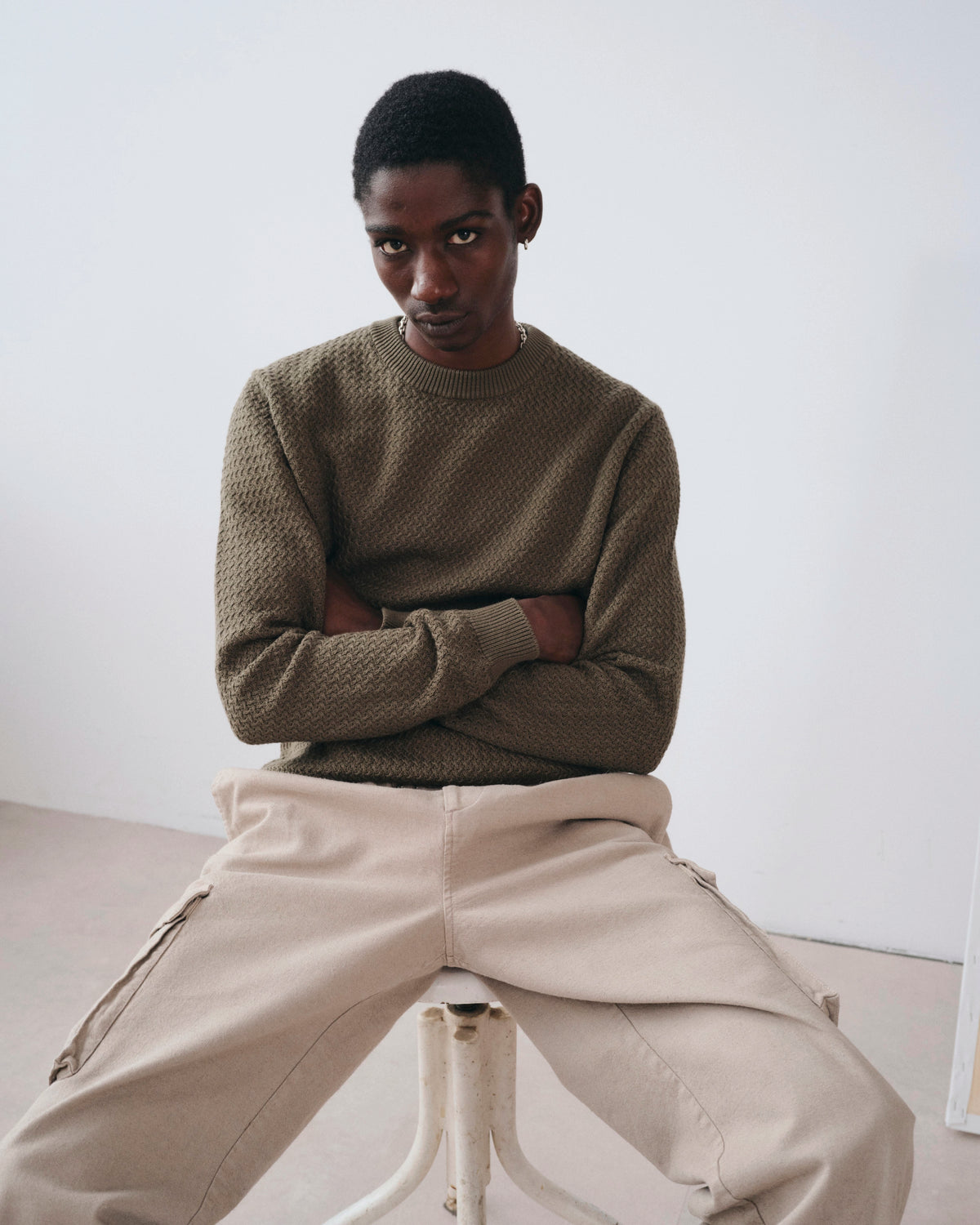 Roma Khaki, pull en coton biologique NOYOCO, homme SS26