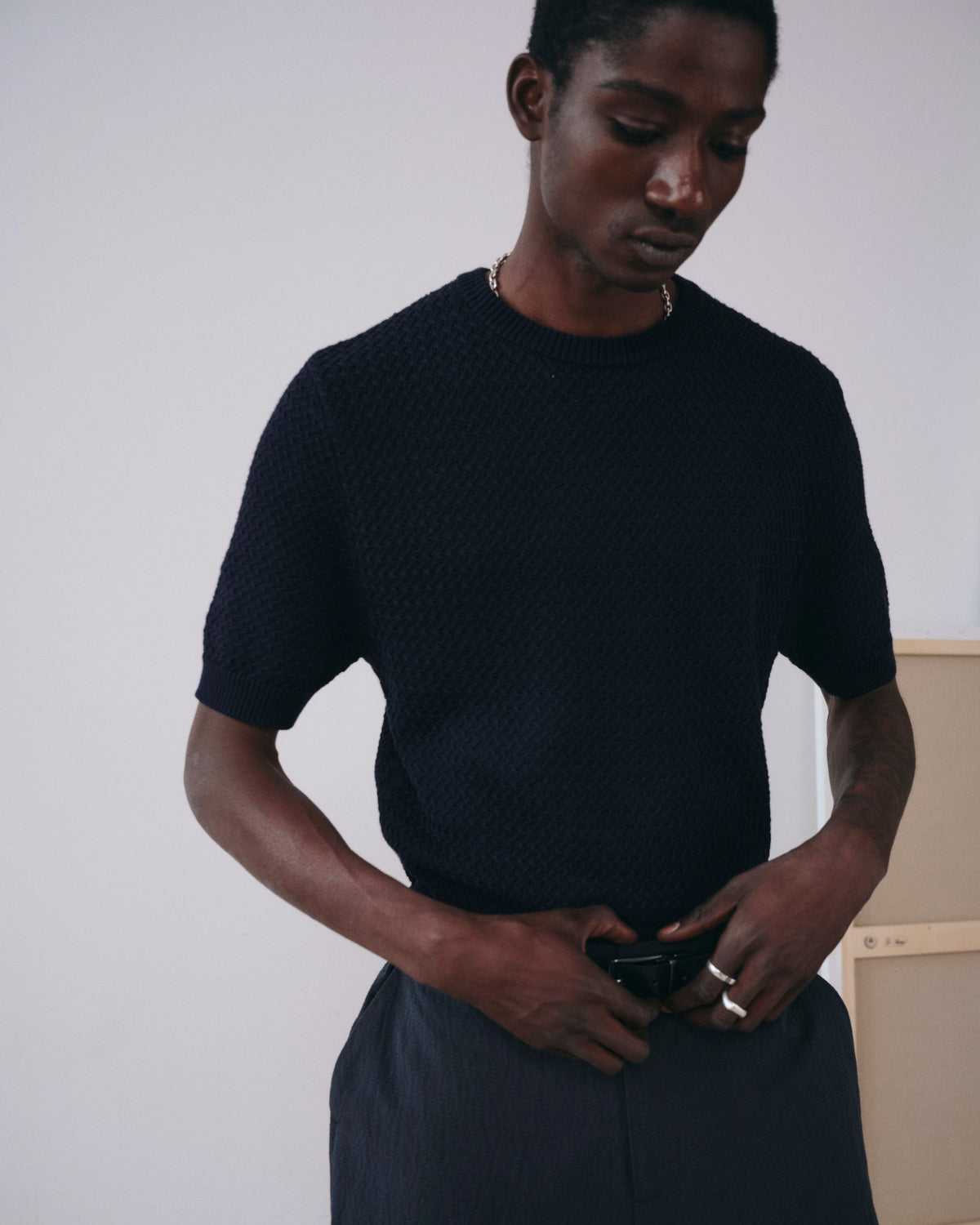 Madera Navy, t-shirt en coton biologique NOYOCO, homme SS26