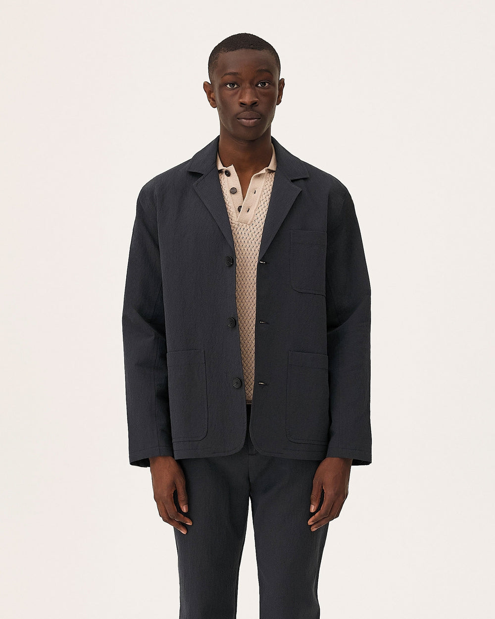 Nairo Dark blue, veste en coton biologique et lin NOYOCO, homme ss26 studio