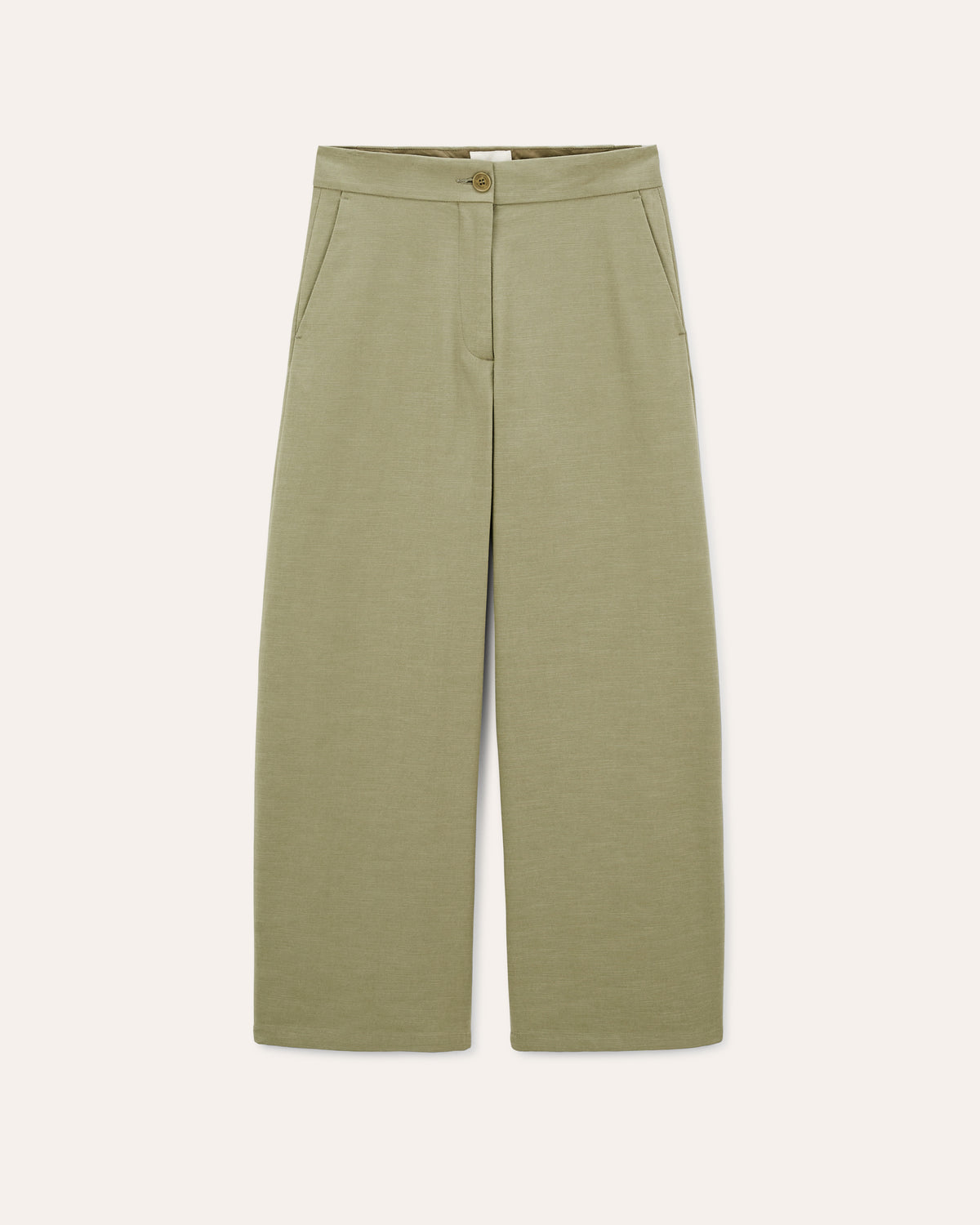 Nibe khaki, pantalon en coton biologique NOYOCO, packshot ss26 studio