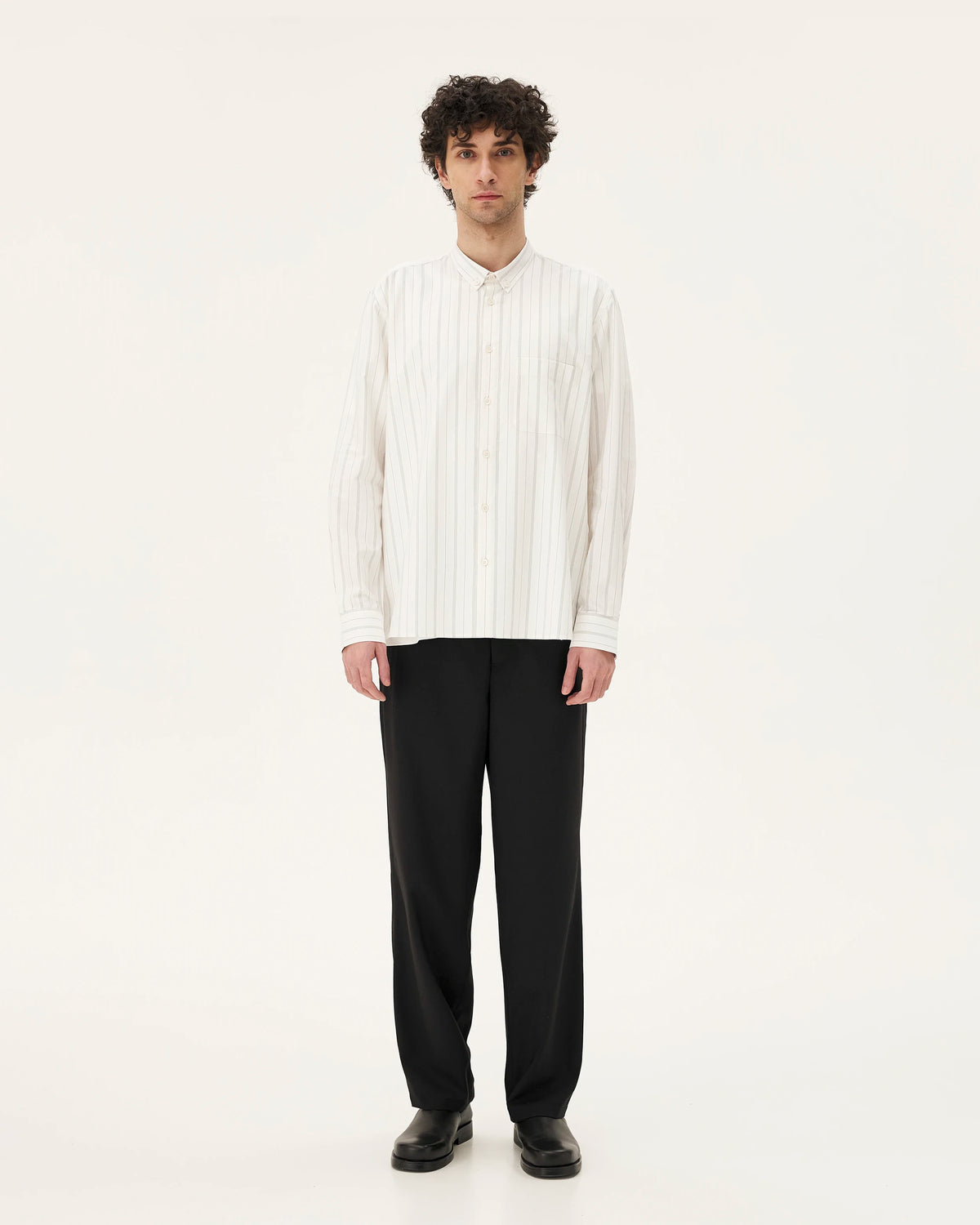 Curtis White stripes, chemise en coton upcyclé NOYOCO, homme aw24