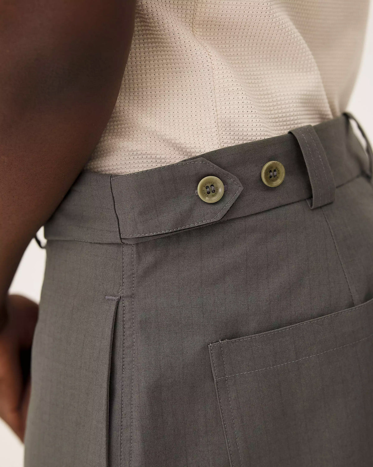 Cargo Army green pants, SS26 studio detail view