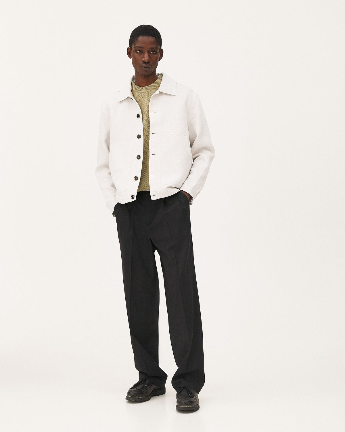 Lotten Black, pantalon en laine vierge upcyclée NOYOCO, homme ss26 studio